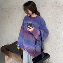 무지개니트 그라데이션 니트 여성 터틀넥 골지 오버핏 라운드