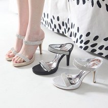 가보시 큐빅장식 일선 스트랩 뮬 킬힐 슬리퍼