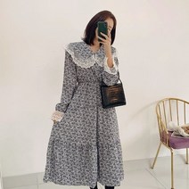 퍼니걸스 3615 빅카라 레이스 플라워 롱 원피스 여성의류