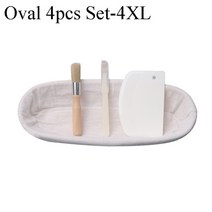반느통 바네통 깜빠뉴 발효바구니 meibum oval banneton 4pcs set 빵 발효 등나무 바구니 brotform proving 반죽 나이프 스크레이퍼 린넨 라이너, 타원형 4 개 세트-4xl