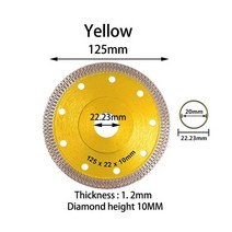 각도절단기 터보 다이아몬드 커팅 디스크 105/115/125MM 대리석 앵글 그라인더 톱날 용, [06] 125mm Yellow, 06 125mm Yellow