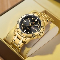 SWISH 럭셔리 스틸 시계 남성용 투톤 골드 손목 쿼츠 방수 남성 캘린더