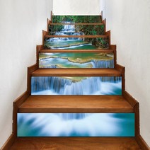 자연 경관 계단 시트지 스티커 이동식 방수 3D 홈 인테리어 아트 장식, 18x100cmx6pcs, LT6-77