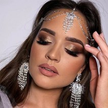 셀프웨딩 신부 헤어악세사리 티아라 촬영 소품빈티지 술 라인석 이마 체인 럭셔리 신부 헤드 피스 웨딩 머