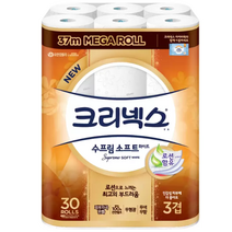 크리넥스 수프림소프트 3겹 화장지 37mx30롤x2 천연펄프 무형광 무향 두꺼운 화장실 부드러운 먼지안나는 알뜰한 대용량 먼지없는 유한킴벌리 코스트코 롤휴지 집들이선물, 2팩, 30롤