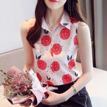 카라넥 셔츠 2022 여름옷 소매 자국 꽃무늬 여성 와이드 루즈핏 슬림핏 실크블라우스 배가리기 5001890411