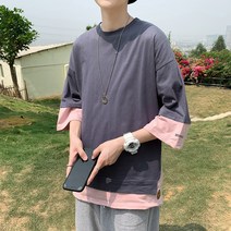 DFMEI 반팔 티셔츠 남 여름 트렌드 와이드 칠부 상의 커플 캐주얼