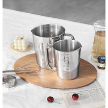 스텐 라면 물 조절 컵 쌀 이유식 비중컵 계량컵 계량기 2size, 1L