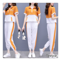 티피/Teepie 새로운 캐주얼 패션 반팔 운동복 투피스 세트