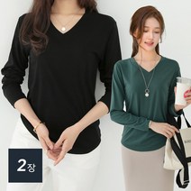 데일리앤 2개 아이콘 여자 베이직 브이넥 티셔츠
