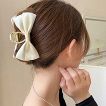 리본홀릭 새틴 왕리본 골드 금속 꼬임 집게핀 화이트 485935EA