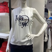 마코스포츠 22년 여름 골프 70% SALE 여성 쿨링 라운딩룩 라운드넥 로고 큐빅 배색 포인트 민소매 티셔츠 MMW2-TN81