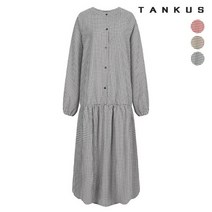 탱커스 여성 오픈 카라 핀턱 밴딩 롱 원피스