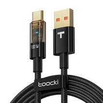 Toocki 별계 투명 가시화 USB A to C타입 고속충전 케이블, 0.5m, 불랙