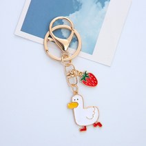 귀여운 작은 오리 계란 꽃 키 체인 딸기 오믈렛 급유 오리 크리 에이 티브 커플 귀여운 가방 펜던트 펜던트 열쇠 고리, 딸기 오리