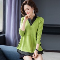 카라넥 셔츠칼라 페이크투피스 상의 봄가을 계절 여성 이너니트 와이드 루즈핏 스웨터 숏 3499812608