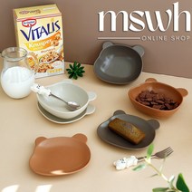 Mswh 귀여운 곰돌이 그릇 베어 접시 시리얼 볼 도자기소재 전자레인지 가능 3color, 브라운