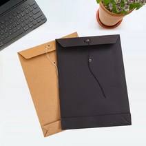 하도메 서류 봉투 무지 단추 달린 크라프트지 레트로 각 대봉투 끈달린 엽서 편지 케이스 회사 등기 클래식 A4 세로 검정
