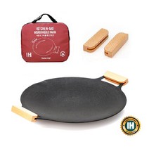 키친아트 원형 캠핑 그리들팬 우드핸드 인덕션 직화용 바베큐 구이 불판 만능 멀티 36cm 전용파우치
