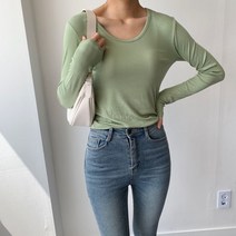 여자 찰랑 스판 쫄티 솔리드 타이트 긴팔 티셔츠