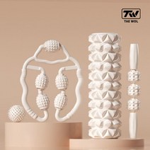 TW 필라테스 EVA 폼롤러+ 마사지스틱 + 마사지 롤러+마사지볼 스트레칭4종 세트, 화이트