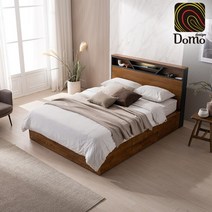 [도모디자인] 보니타 LED 고무나무 원목 수납 퀸침대 / 이태리 메모리폼 매트리스, 내추럴
