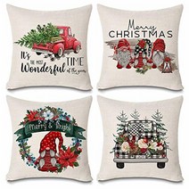Kthomer 농가 크리스마스 베개 커버 50.8 x 50.8cm(20 20인치) 4개 세트 소박한 겨울 휴일 장식 쿠션 소파 트리 캔디 지팡이 코코아 썰매 라이드용 (50.8 )