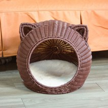 라탄 숨숨집 강아지 침대 하우스 애완견 캣 동물 집 고양이 반려 둥지 등나무, L-대형, 갈색
