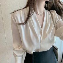 브이넥 흰 블라우스 송혜교 쁘띠카라 긴팔 프렌치 레이어드 셔츠