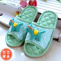 SK511준캡 아동 유아 퀼트 인형 패브릭 순면 층간소음 면실내화, A316 키즈인형패브릭면실내화 그린_L