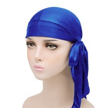 남자장발가발 유니섹스 성인 새틴 롱 테일 두 Rag Durag Bandanas 모자 해적 Turban 남자 힙합 머리띠 바이, 한개옵션1, 02 Blue