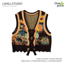 꽃자수가디건 조끼 니트 스웨터 플라워 꽃무늬