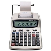 Victor 인쇄 계산기 12자리 LCD 디스플레이 배터리 또는 AC 전원이 있는 1208-2 작고 안정적인 추가 기계 어댑터 포함 흰색, 1.5 x 6 x 7.5