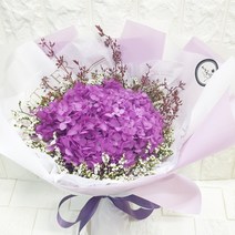 영하우스 프리저브드 꽃다발 수국 시네신스 스타치스 꽃다발 생일 축하 기념일 프로포즈 개업 선물, 별수국진보라 꽃길만걷자