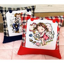 더스티치 십자수 쿠션 패키지 DIY 만들기 세트 캐릭터, 체크단추쿠션-빨강, 1개