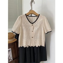 펀칭블라우스 레이스 자수 아일렛 벌룬 여자 브라우스 예쁜 빅사이즈 반팔 셔링 쉬폰 빅카라 셔츠