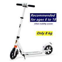 두발킥보드 전동킥보드 6-18 세 8 인치 청소년 도시 이동성 스쿠터 8kg 초경량 알루미늄 합금 이륜 접이식 스쿠터 페달 슬라이딩, 일반 브레이크 화이트