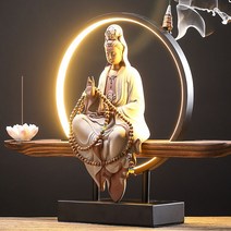 민팅스토어 관세음보살 LED 향 공예 도자기 불상 부처상 불교용품 장식품, 연꽃 든 관세음보살 푸른색