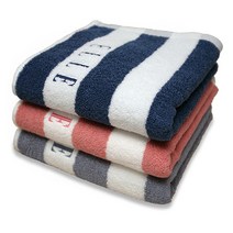 [엘르] ELLE 스트라이프 코마사 세면타올 호텔수건(165g), 군청