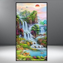 푸아이 3D 보석십자수 폭포 풍경 50x90 DIY 거실 사무실 집들이 개업선물 인테리어 소품(사이즈 4종) +행운십자수(35x35)LMP664, 1세트, 50x90cm
