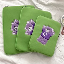 아이패드파우치 노트북파우치 11/14/15인치노트북파우치 아이패드에어4파우치 아이패드/노트북 수납 가방 캐릭터 다용도 수납 파우치, 그린C