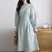 셀러허브 패션 여자 봄 여름 린넨 뒷밴딩 원피스