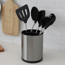 한올 스테인레스 원형 조리도구 홀더 보관함, 1개, 실버_KF06-SV