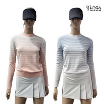 LPGA 골프 웨어 여성 봄 간절기 스트라이프 풀오버 니트 스웨터 L221KT605P