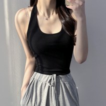 사계절 슬림핏 여성 무지 베이직 쫀쫀 홀터넥 나시 골지 민소매 티셔츠 슬리브리스