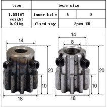 마이터기어 스퍼 기어 피니언 10T 톱니 모드 1.5 M = m 보어 6/8mm 오른쪽 45 # 스틸 포지티브 CNC 랙 1, 01 10 Teeth_02 8mm
