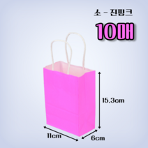 미니 선물용 종이 가방 10개 25개 50개 100개 컬러 무지 옷가게 쇼핑백 소량 작은 선물백 답례품 기념품 포장 선물백 어린이집 구디백 소형 종이백 캔들 마카롱 쿠키 쇼핑백, 소 - 진핑크, 10매