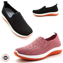 [니트 / 스판] 여자 큐빅장식 쿠션감좋은 논슬립 스판 스니커즈 자주 신는 끈없는 슬립온