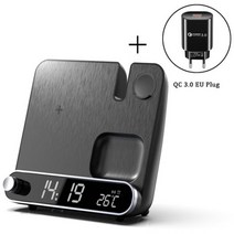 Qi 고속 도킹 스테이션 무선 기 기본 호환아이폰 14 13 12 11 미니 프로 맥스 아이워치 에어팟 3 인 1, TM1-BK-EU