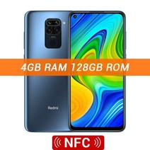 글로벌 버전 Xiaomi Redmi Note 9 3GB 64GB / 4GB 128GB 휴대 전화 Helio G85 Octa Core 48MP AI 쿼드 후면 카메라 5020mAh, NillkinCaseGlass 추가, NFC 128GB 회색